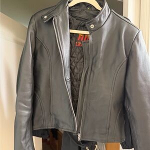 Black Leather Riding Jacket with pockets